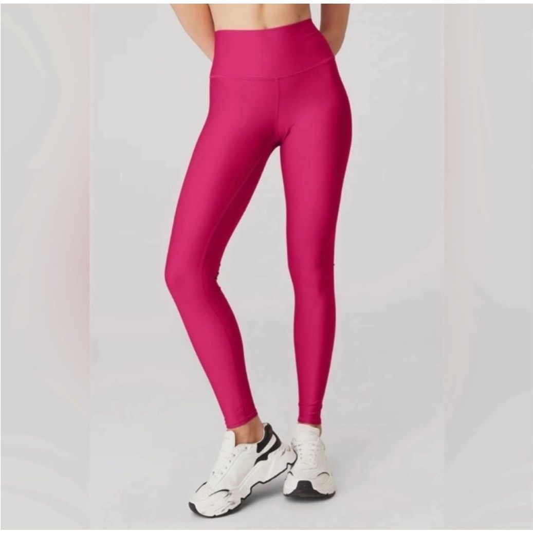Alo Yoga 7/8 High Waist Shiny Airlift Legging Hot Fuschia Pink Calf Logo Sz Xs